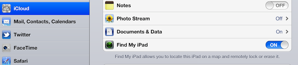 Setting Find My iPad