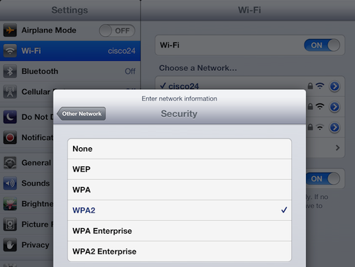 iPad wi-fi network options