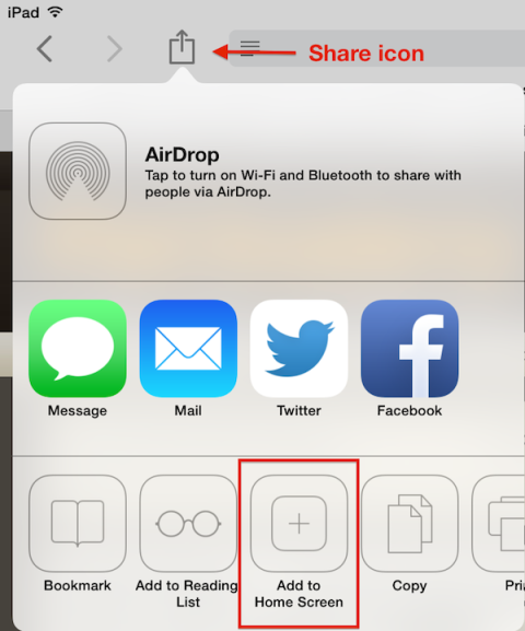 Safari web clip share button