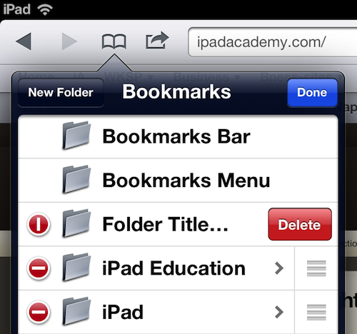 Safari bookmark folders delete